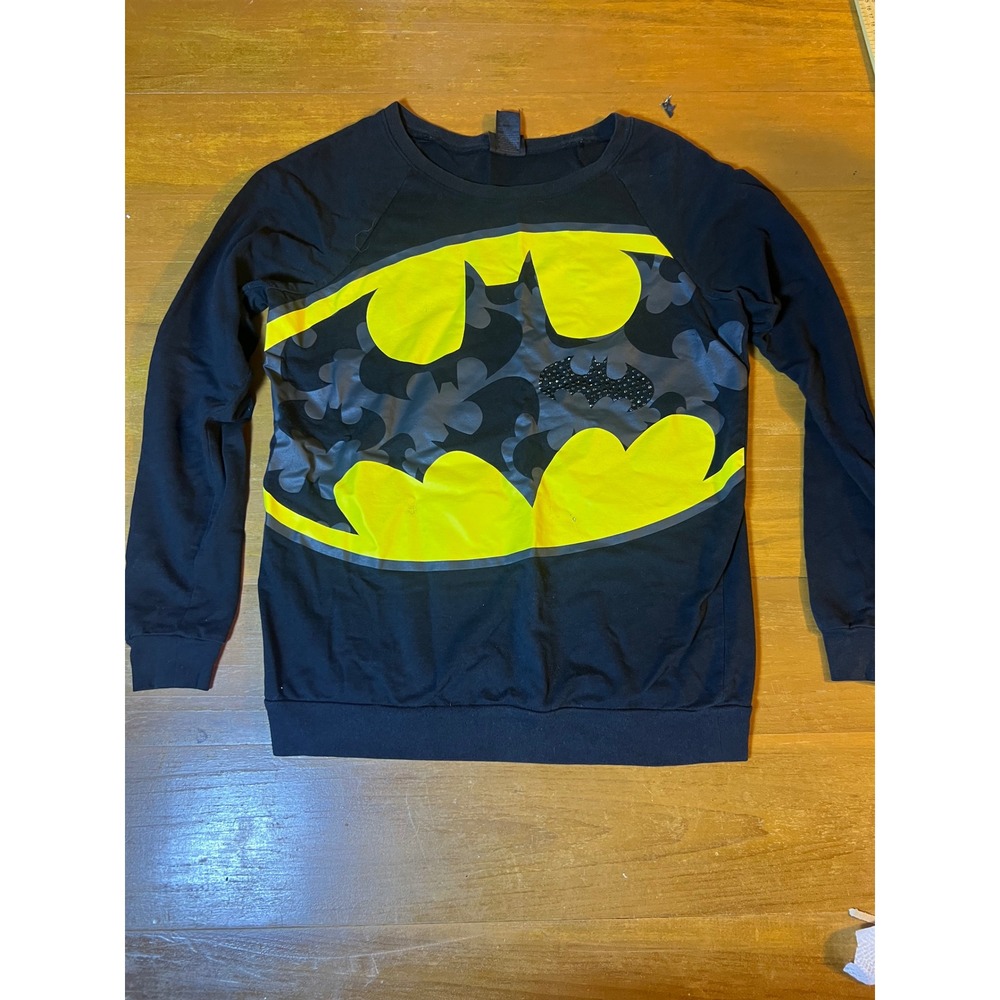 Batman DC Comic‎ Women Med Black Yellow Camo Rhinestone Lightweight Sweatshirt